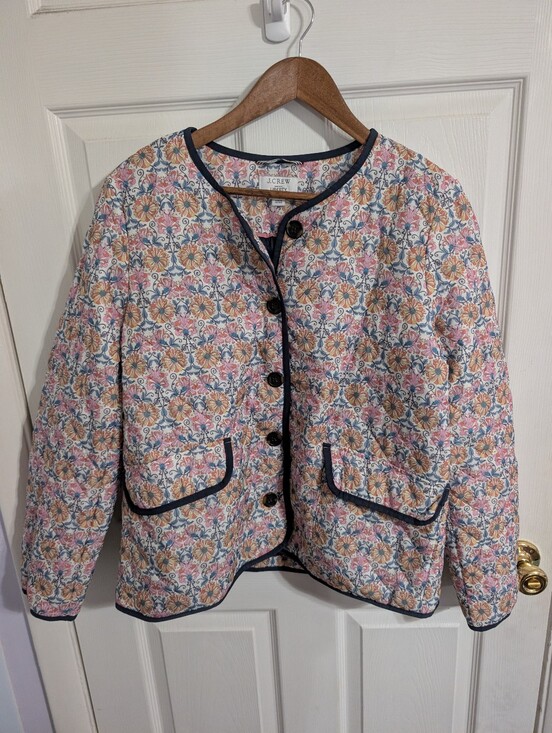 J. Crew Jackets & Blazers - J. Crew Liberty Fabric Womens Jacket Quilted Floral White Blue Size 12 (BA587)